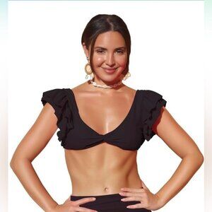 SPORLIKE Women’s Ruffle Swimsuit Push Up Black Bikini Top S NEW